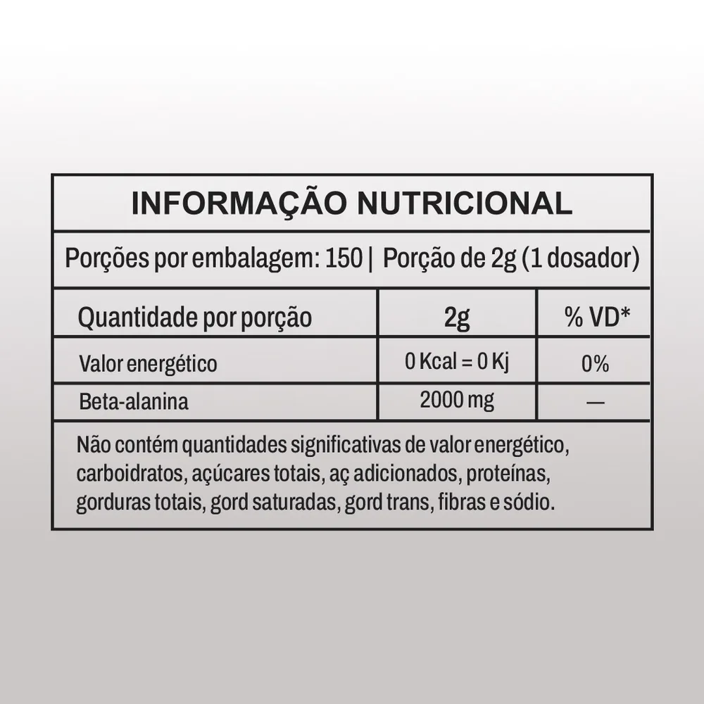 Tabela nutricional — Beta Alanina 100% Pura (300g)