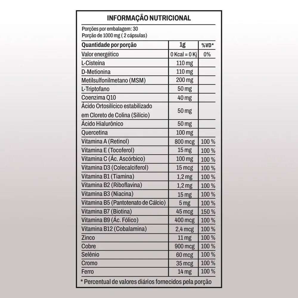 Tabela nutricional — Cabelo, Pele & Unhas (60 Cápsulas)