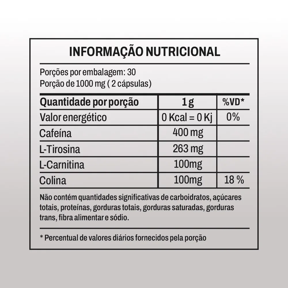 Tabela nutricional — Cafeína Ultra 400mg (60 cápsulas)
