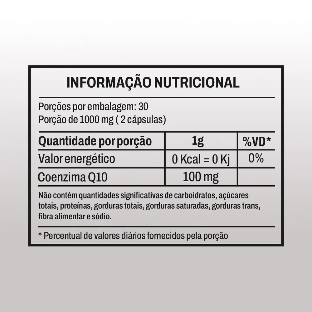 Tabela nutricional — Coenzima Q10 (COQ10) - 100 mg (60 Cápsulas)